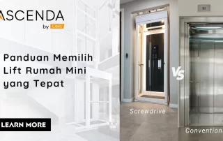 Thumbnail artikel panduan memilih lift rumah mini antara teknologi screwdrive dan lift konvensional.