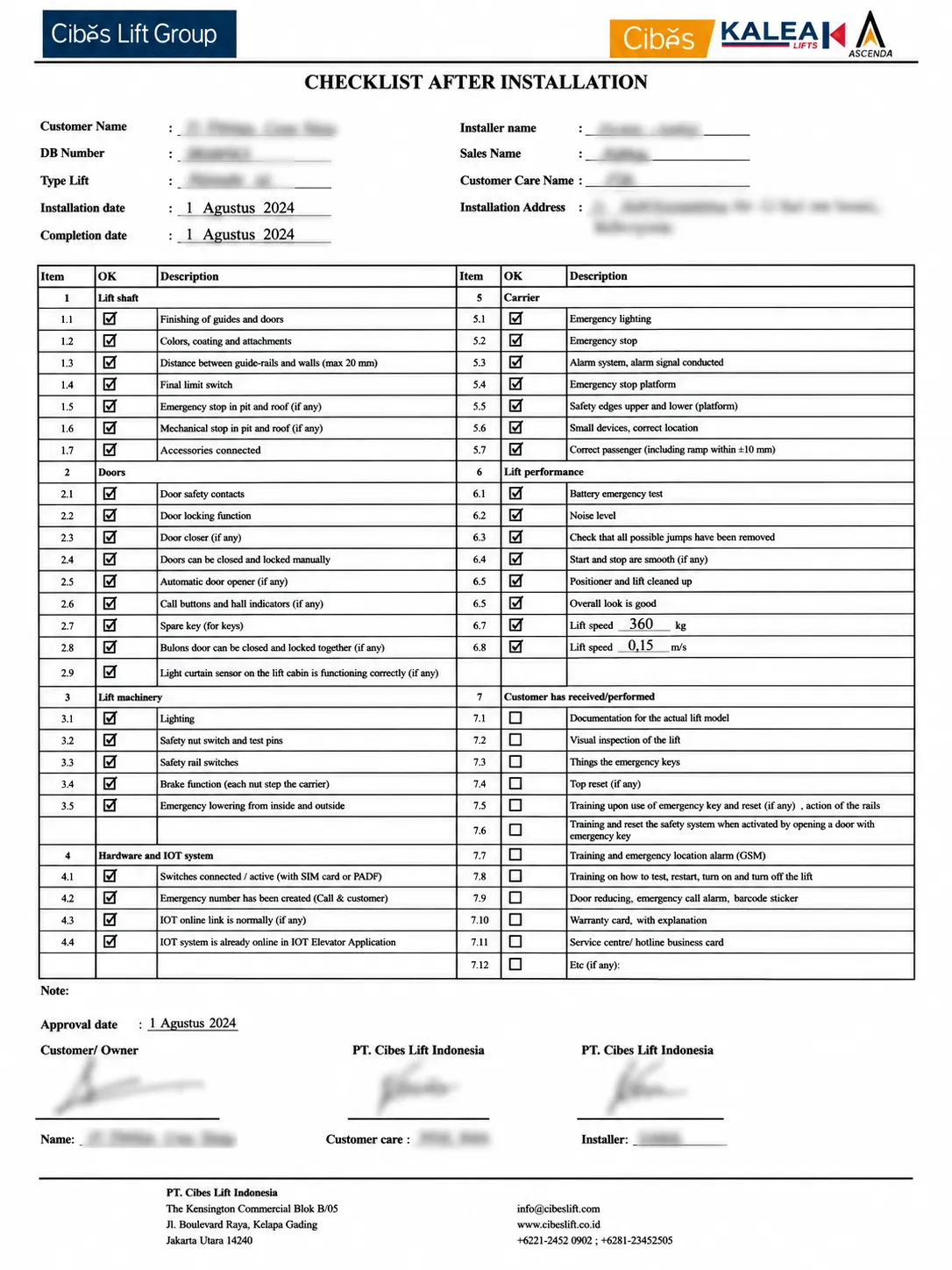 Service Lift Rumah Ascenda 2026: Biaya, Jadwal, dan Checklist Teknisi 11 Checklist after installation lift Ascenda dengan pemeriksaan pintu keselamatan dan performa