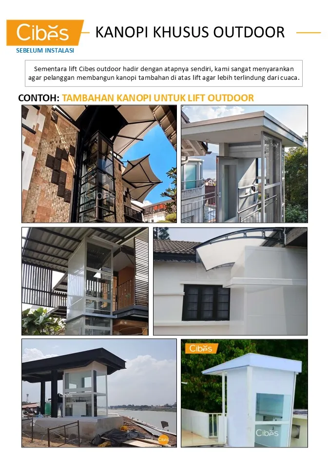 Alt text:Contoh desain kanopi tambahan untuk melindungi lift rumah dari hujan, panas matahari, dan tampiasan cuaca.